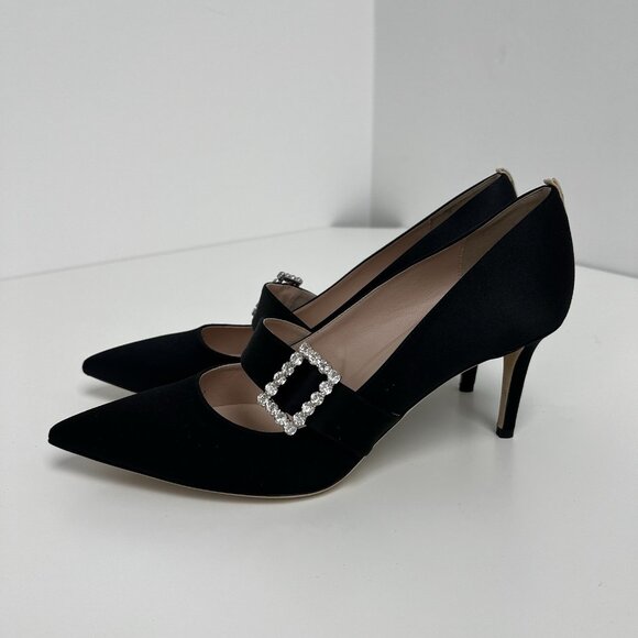 SJP BY SARAH JESSICA PARKER Black Satin Highgate  Embellished Buckle Heels Sz 41 - Picture 7 of 11